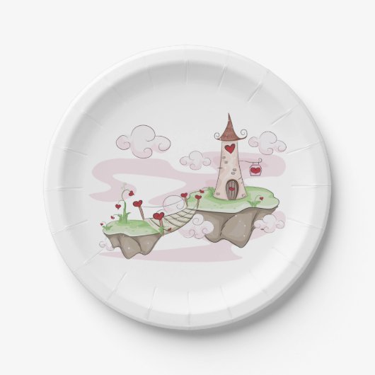 フローティングラブキャッスルイラストレーションロマンチックファンタジー ペーパープレート (正面)