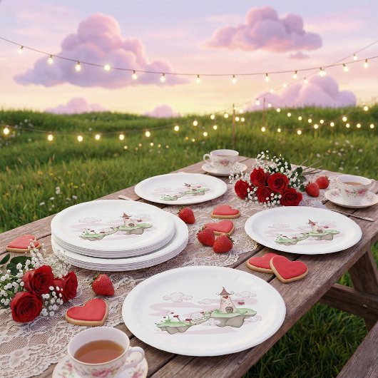 フローティングラブキャッスルイラストレーションロマンチックファンタジー ペーパープレート