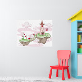 フローティングラブキャッスルイラストレーションロマンチックファンタジー ポスター