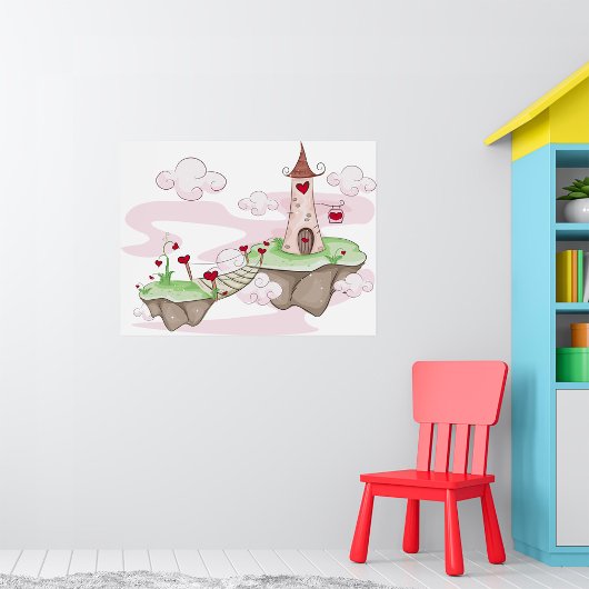 フローティングラブキャッスルイラストレーションロマンチックファンタジー ポスター