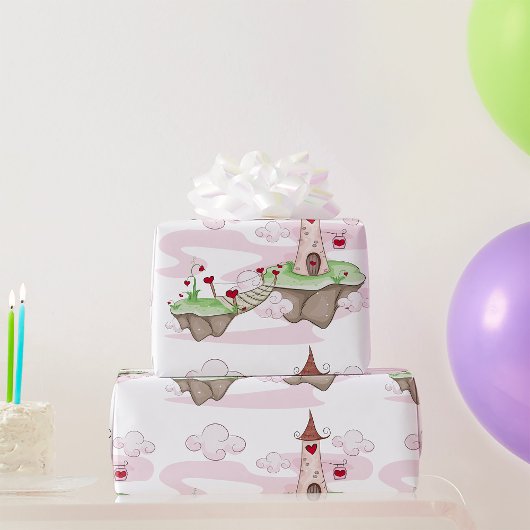 フローティングラブキャッスルイラストレーションロマンチックファンタジー ラッピングペーパー