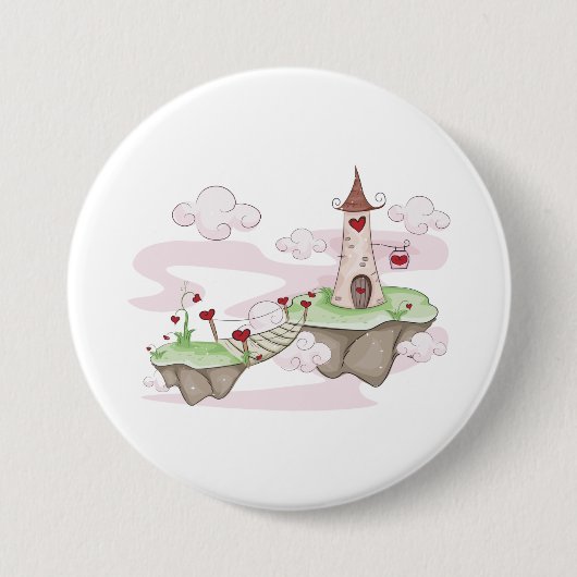 フローティングラブキャッスルイラストレーションロマンチックファンタジー 缶バッジ (正面)