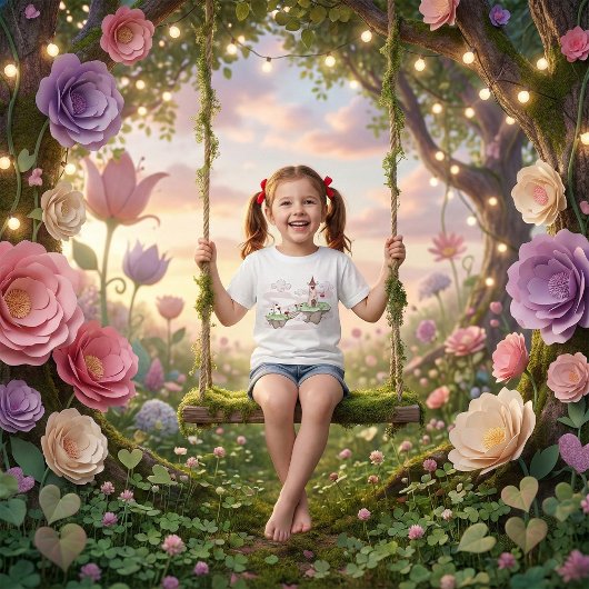 フローティングラブキャッスルイラストレーションロマンチックファンタジー Tシャツ