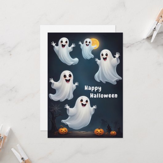 フローティング幽霊ハロウィーンアート 招待状 (正面/裏面インサイチュ)