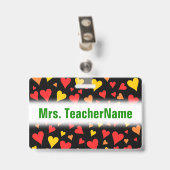 フローティング赤、オレンジ、および黄色のハートパターン バッジ (Back with Clip)