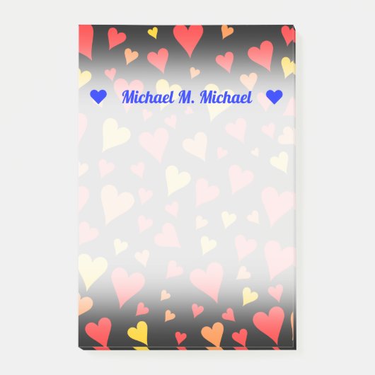 フローティング赤、オレンジ、および黄色のハートパターン ポストイット (正面)