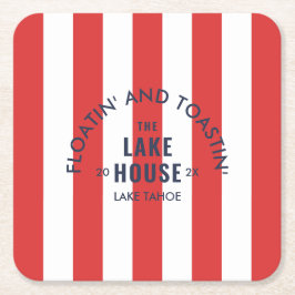 フローティング アンド トーストイング レイクハウス レッド ストライプ スクエアペーパーコースター