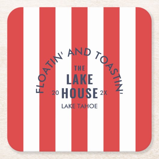 フローティング アンド トーストイング レイクハウス レッド ストライプ スクエアペーパーコースター (正面)