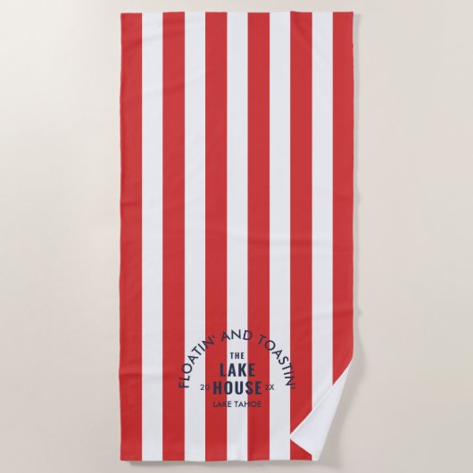 フローティング＆トーストイン ザ レイクハウス レッド ストライプ ビーチタオル (正面)
