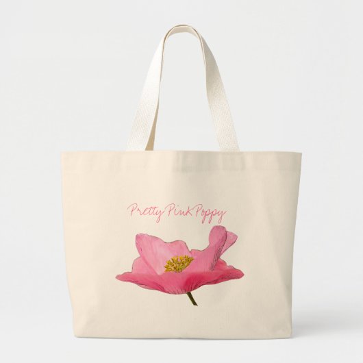 フローティング・ピンクのポピーの花を再利用可能環境にやさし ラージトートバッグ (正面)