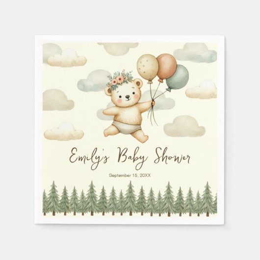フローティング・ベア・アドベンチャーズ赤ちゃんシャワー スタンダードカクテルナプキン (正面)