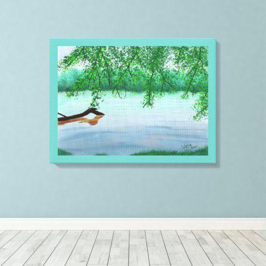 フローティング・ログのプリントを持つリバー絵を描・シーン キャンバスプリント (インサイチュ (ウッドフロア))