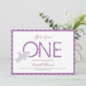 フローティーワンパープルサメ動物ファースト誕生日インビ 招待状 (スタンド正面)