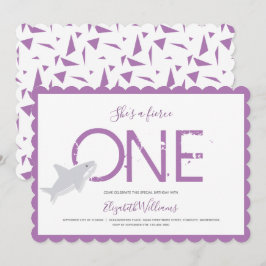 フローティーワンパープルサメ動物ファースト誕生日インビ 招待状