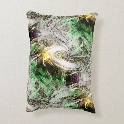 フローティ素朴ンググリーンとイエローインクの下のテクスチャ アクセントクッション (裏面(縦))