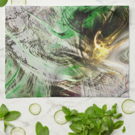 フローティ素朴ンググリーンとイエローインクの下のテクスチャ キッチンタオル