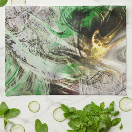 フローティ素朴ンググリーンとイエローインクの下のテクスチャ キッチンタオル (折り畳み)