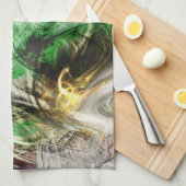 フローティ素朴ンググリーンとイエローインクの下のテクスチャ キッチンタオル (四つ折り)