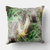 フローティ素朴ンググリーンとイエローインクの下のテクスチャ クッション (裏面)