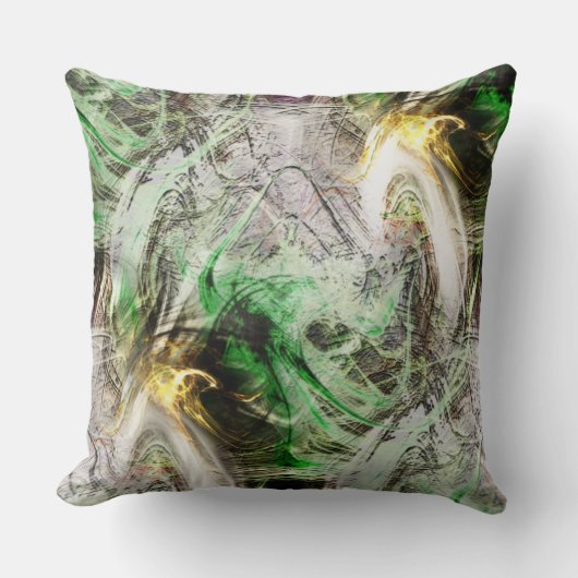 フローティ素朴ンググリーンとイエローインクの下のテクスチャ クッション (正面)