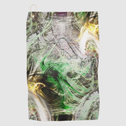 フローティ素朴ンググリーンとイエローインクの下のテクスチャ ゴルフタオル (正面)