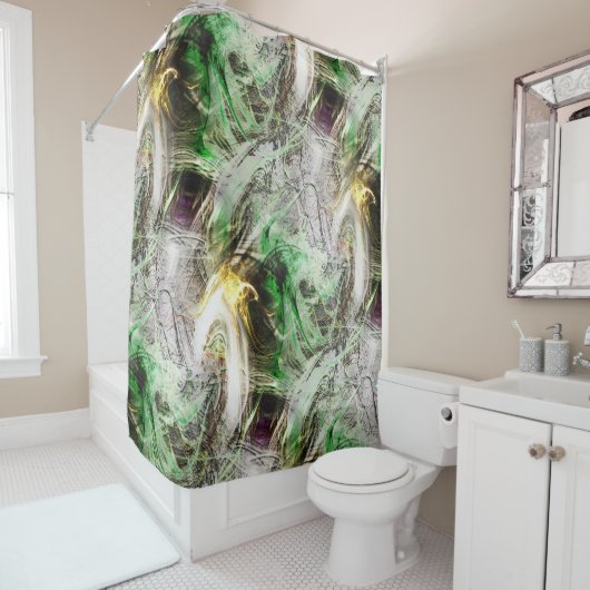 フローティ素朴ンググリーンとイエローインクの下のテクスチャ シャワーカーテン (インサイチュ)