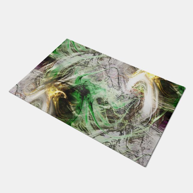 フローティ素朴ンググリーンとイエローインクの下のテクスチャ ドアマット (アングル)