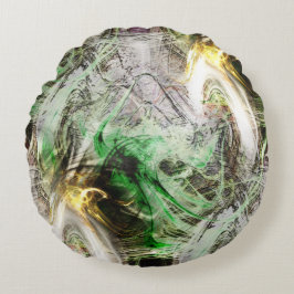 フローティ素朴ンググリーンとイエローインクの下のテクスチャ ラウンドクッション