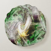 フローティ素朴ンググリーンとイエローインクの下のテクスチャ ラウンドクッション (裏面)