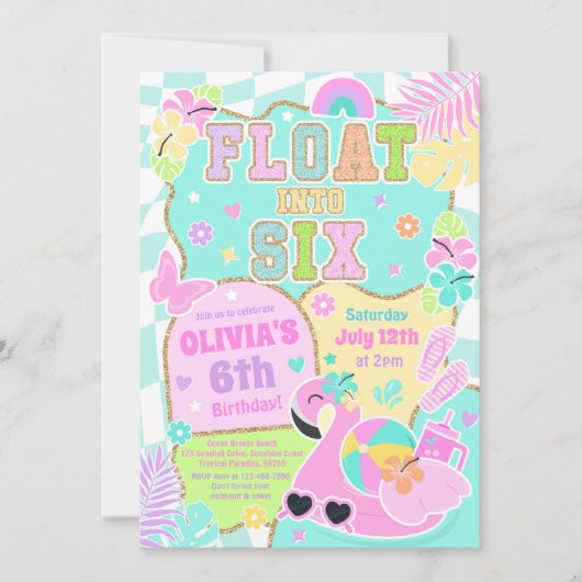 フロートインシックス名門私立校風のガール第6誕生日 招待状 (正面)
