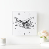フロートカッコいいウォールクロック上の非常に飛行機 スクエア壁時計 (ホーム)