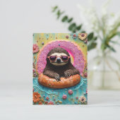 フロートドーナツのコラージュで冷たいスロッおもしろいト ポストカード (スタンド正面)