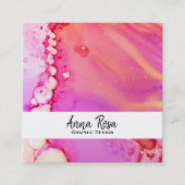 *~*フローマーブルはっきりした抽象芸術オーガニック水色 スクエア名刺 (正面)