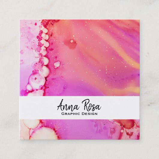 *~*フローマーブルはっきりした抽象芸術オーガニック水色 スクエア名刺 (正面)