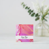 *~*フローマーブルはっきりした抽象芸術オーガニック水色 スクエア名刺 (スタンド正面)