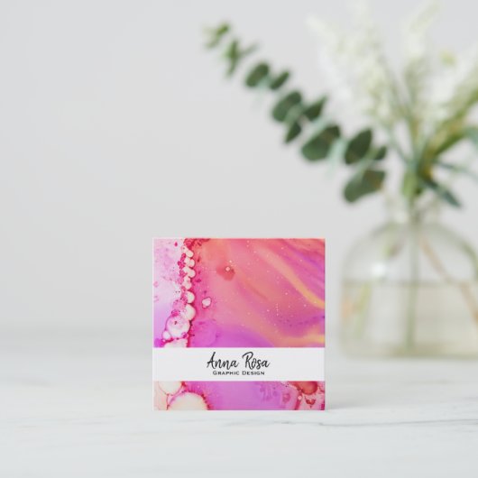 *~*フローマーブルはっきりした抽象芸術オーガニック水色 スクエア名刺 (スタンド正面)