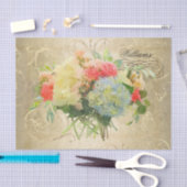 フローラあじさいバラ金ゴールドモノグラム名 薄葉紙 (クラフト)