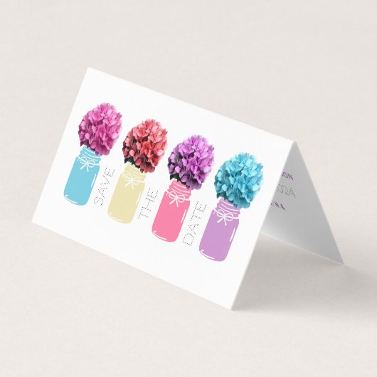 フローラあじさいメイソンJars日付カードを保存 名刺 (正面)