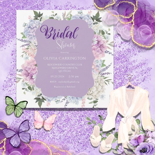 フローラあじさい水カラーエレガントブライダルシャワー 招待状