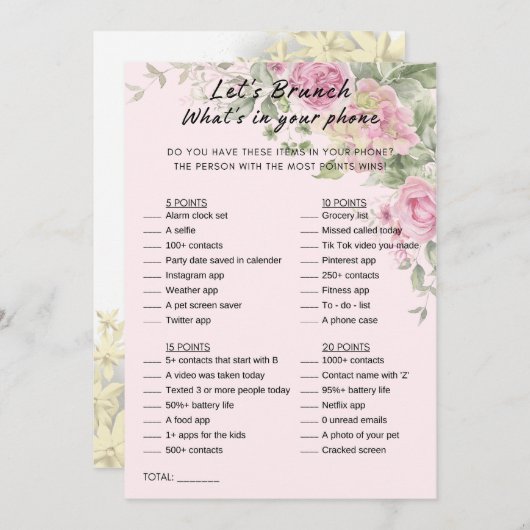 フローラあなたの電話ブランチパーティーゲームの内容 招待状 (正面/裏面)