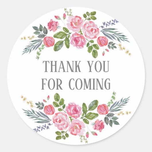 フローラありがとう来。ピンクのバラの赤ちゃんシャワー ラウンドシール (正面)