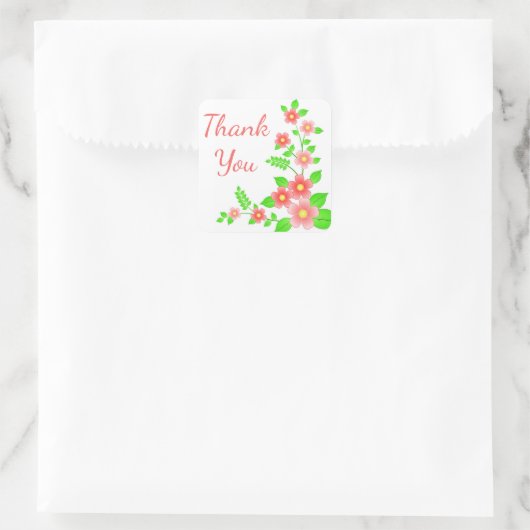 フローラありがとう赤/ピンク&緑の花 スクエアシール (バッグ)