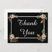 フローラありがとう黒とピンクのバラの花 ポストカード (正面/裏面)