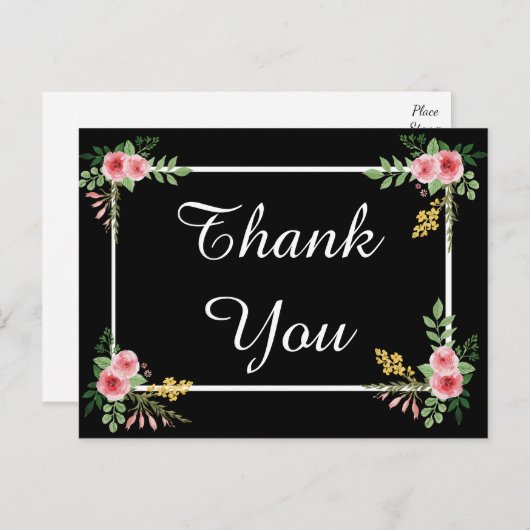 フローラありがとう黒とピンクのバラの花 ポストカード (正面/裏面)