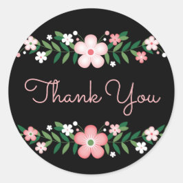 フローラありがとう黒とピンクの花結婚の ラウンドシール