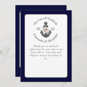 フローラいかりとロープビーチ結婚式ネイビーブルー サンキューカード (正面/裏面)