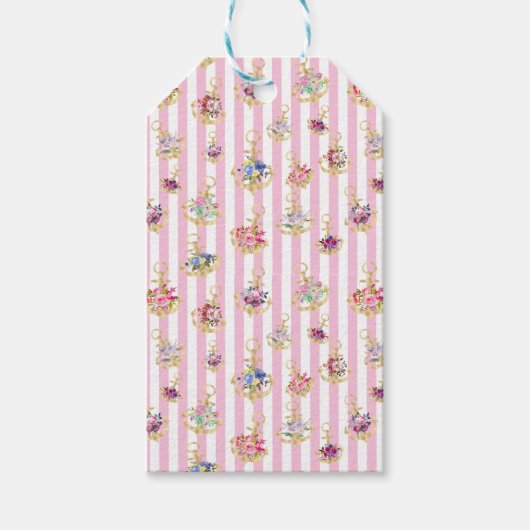 フローラいかりオンピンクストライプラベル ギフトタグ (正面)