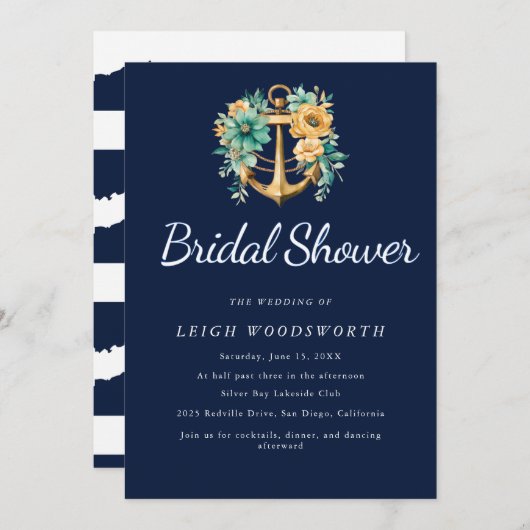 フローラいかりネイビーサマーブライダルシャワー招待 招待状 (正面/裏面)