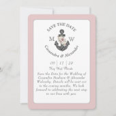 フローラいかりネイビーブルー航海のピ結婚ンクのInv 招待状 (正面)