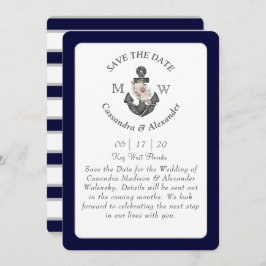 フローラいかりネイビーブルー航海のホワイト結婚 招待状